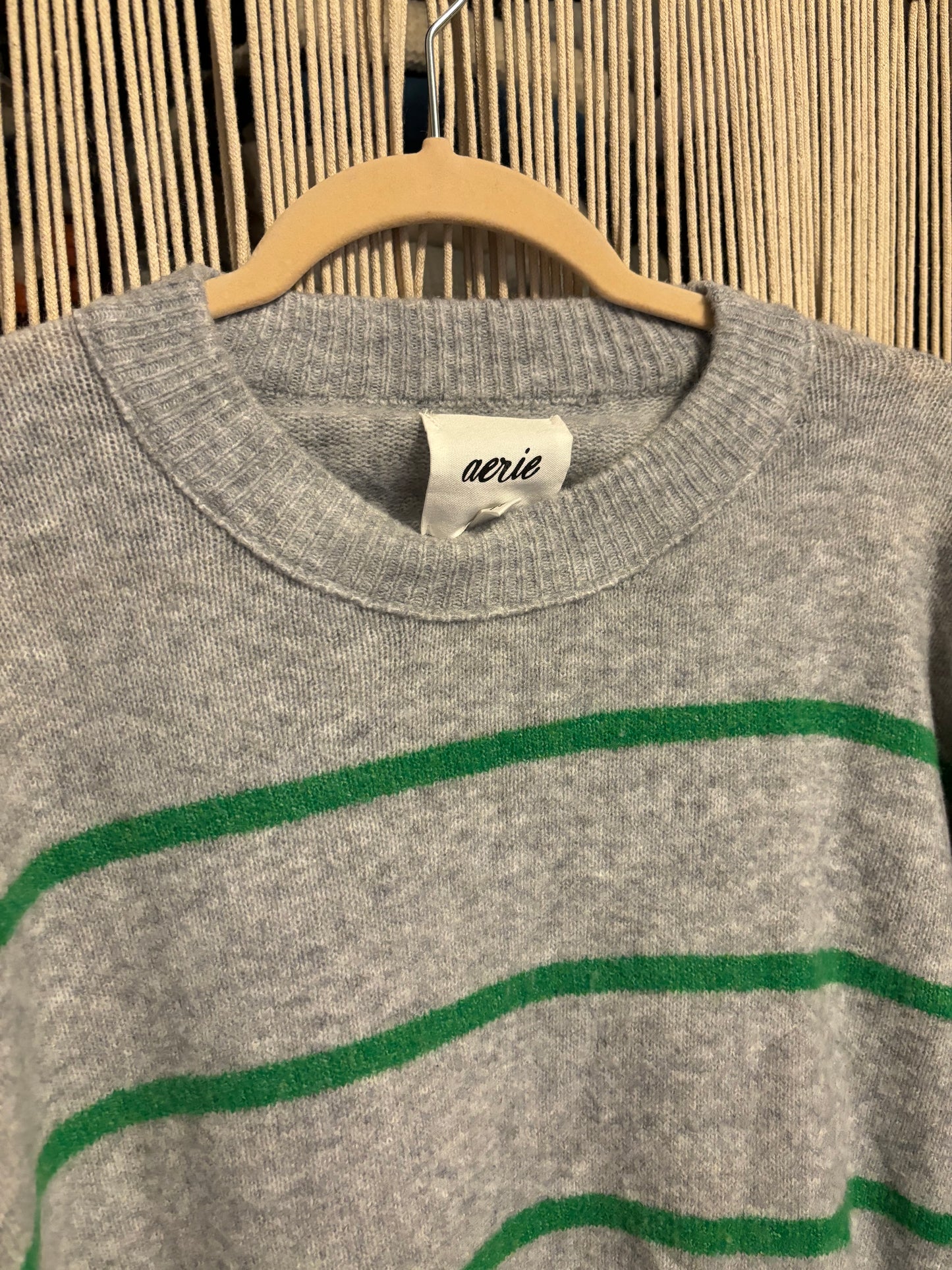 Aerie Oversized Green Stripe Sweater (XS)