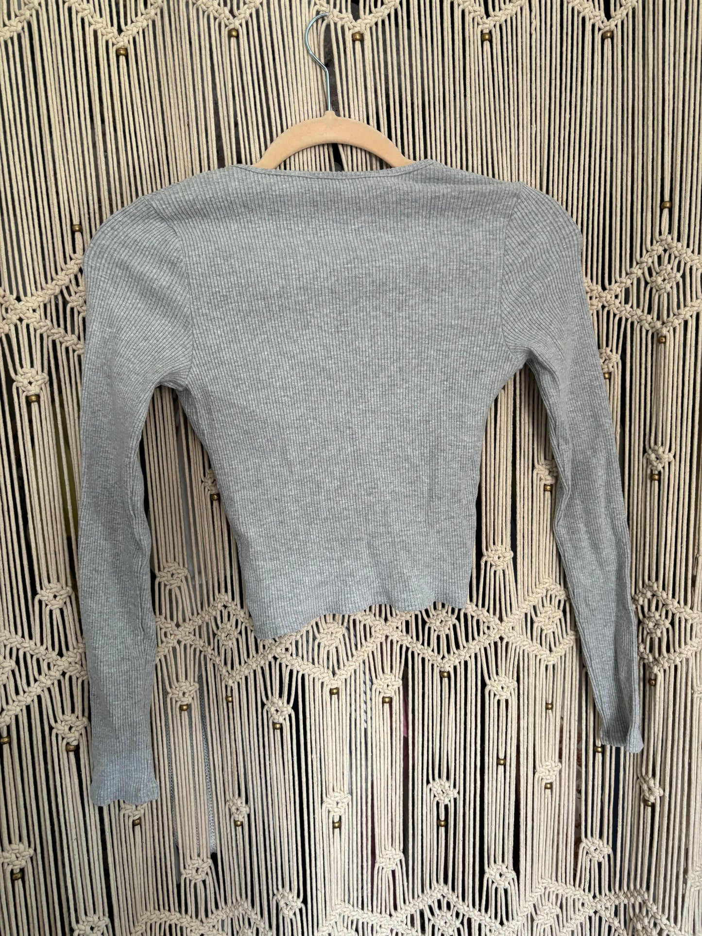 Grey Cropped Tie Long Sleeve (S)