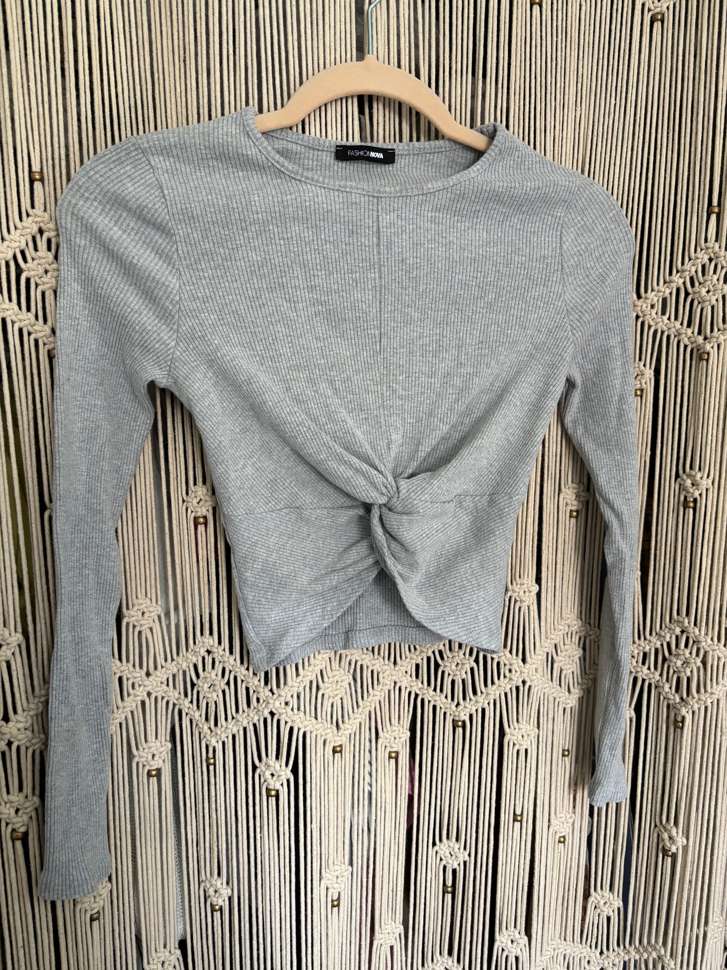 Grey Cropped Tie Long Sleeve (S)