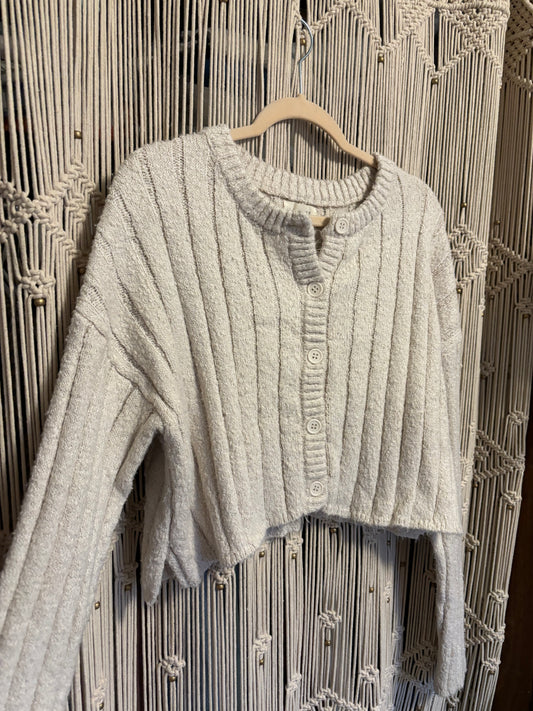 Cropped White Button Sweater (S)