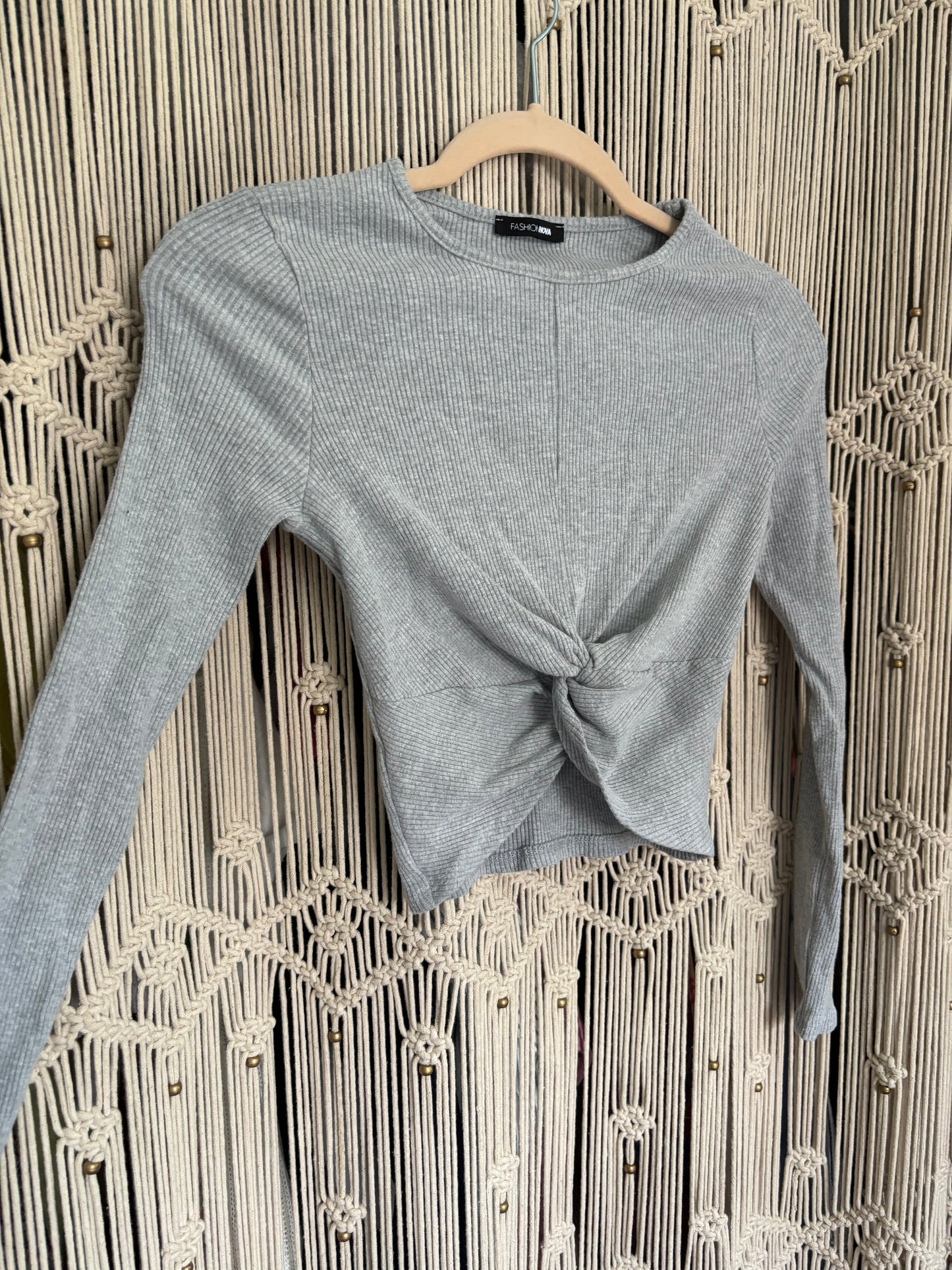 Grey Cropped Tie Long Sleeve (S)