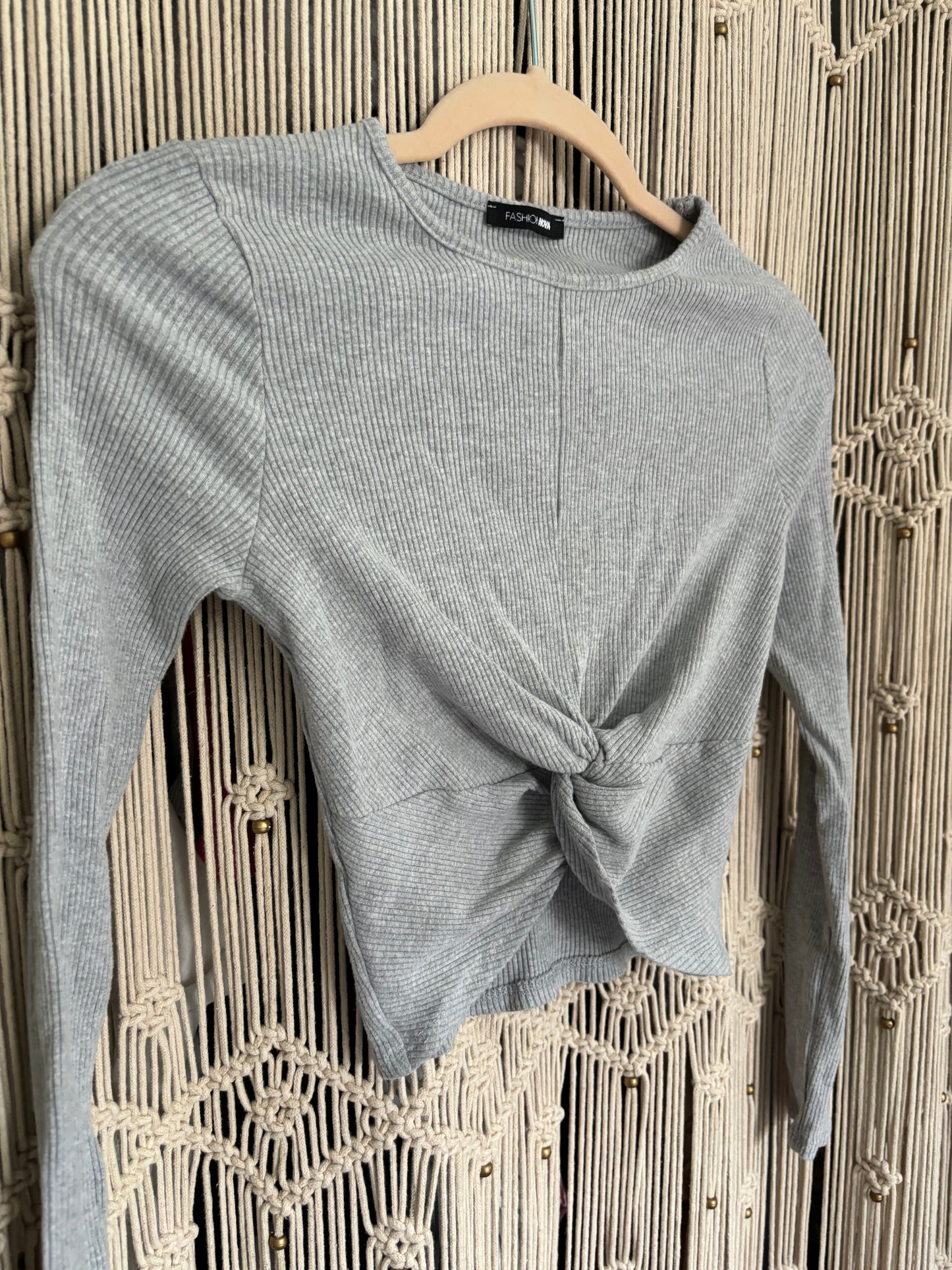 Grey Cropped Tie Long Sleeve (S)