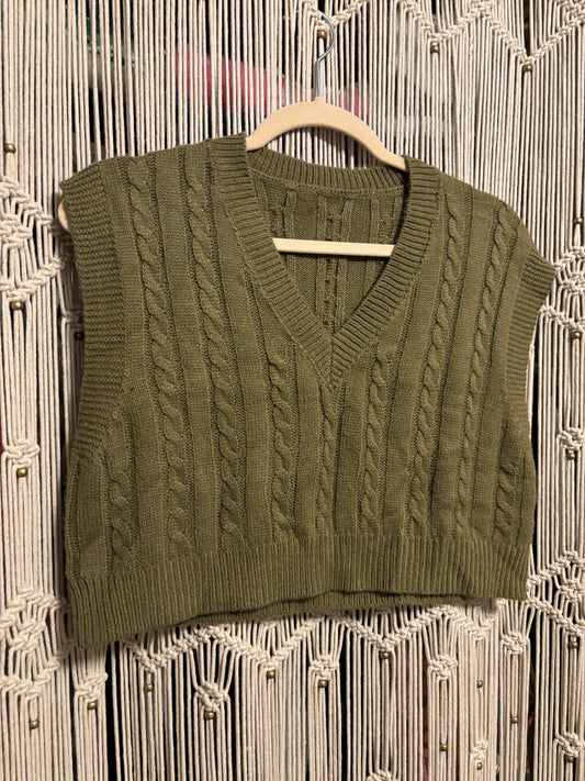 Cropped Green Sweater Vest (S)