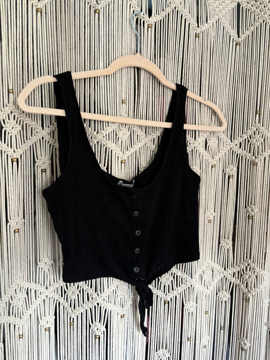 Black Cropped Tie Tank Top (S)