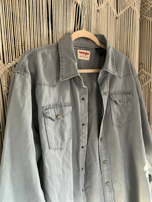 Grey Wrangler Pearl Snap Button Down (XL)