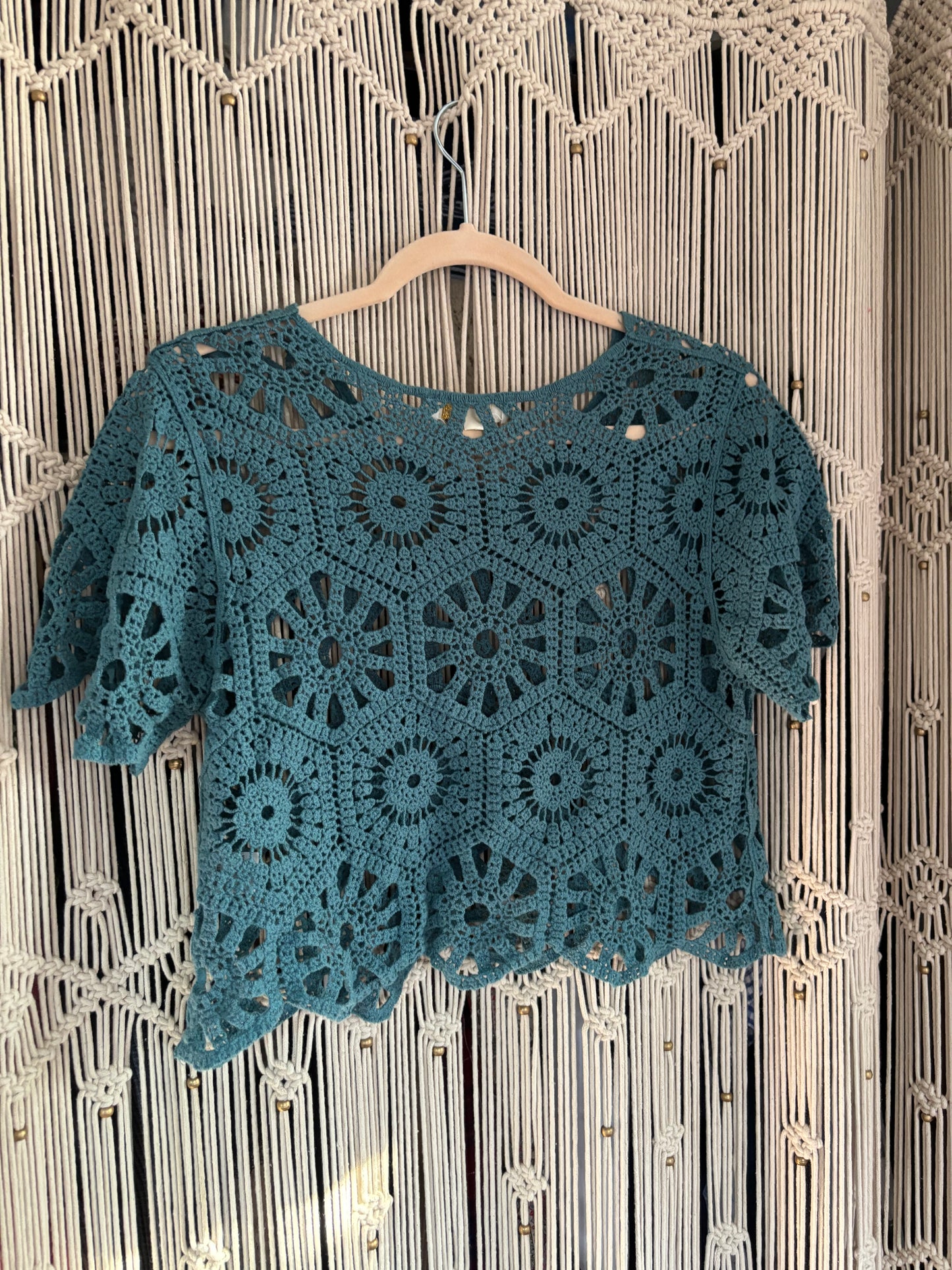 Blue Crochet Crop Top (M)