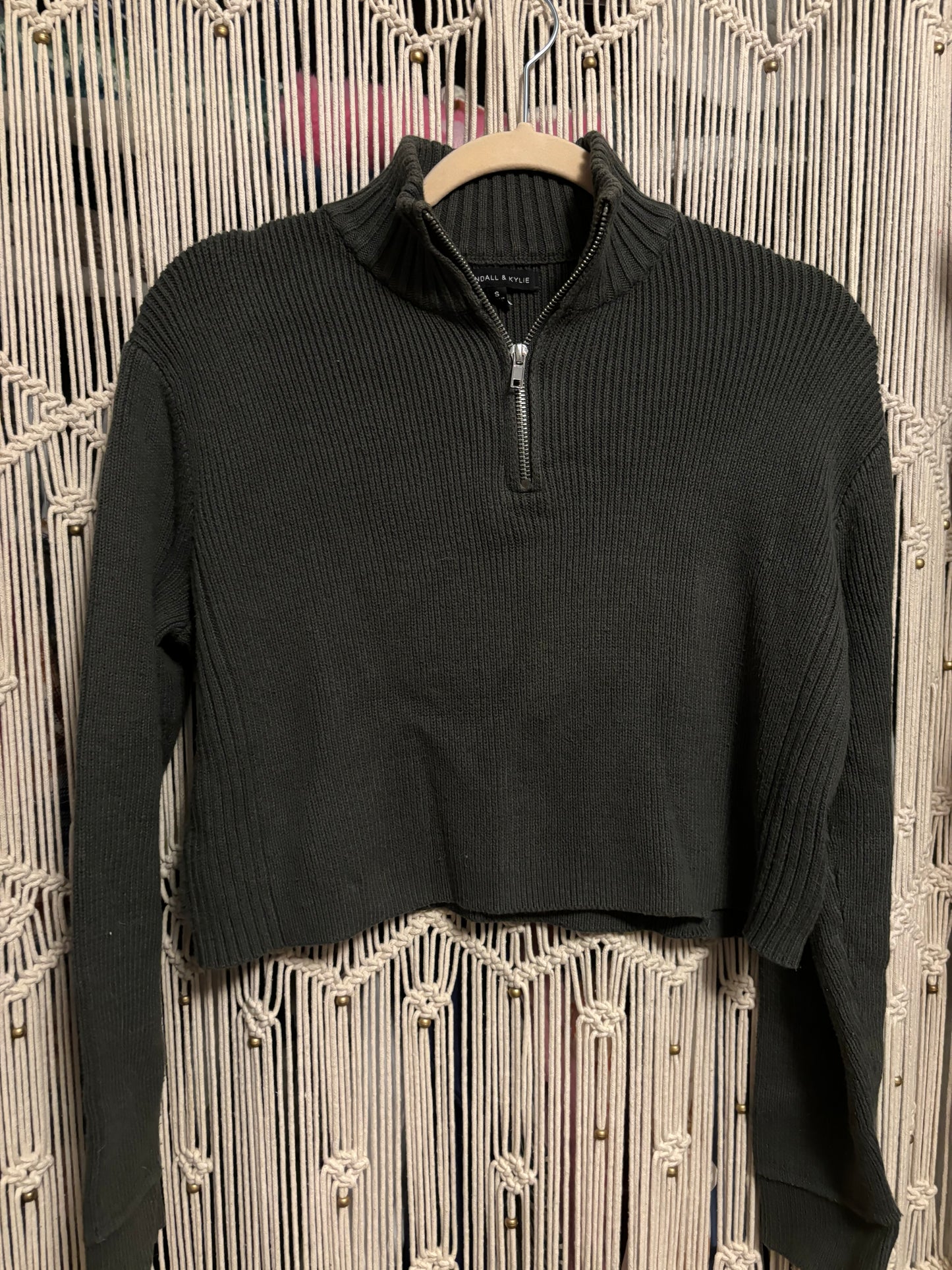 Cropped Green Zipper Sweater (S)