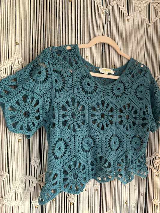 Blue Crochet Crop Top (M)