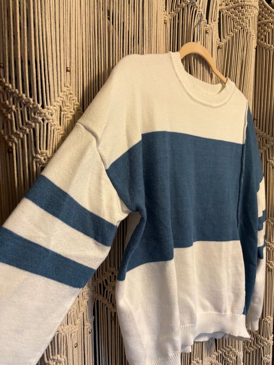 Blue & White Striped Sweater (XL)