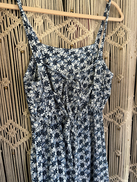 Blue Floral Open Back Dress (XS)